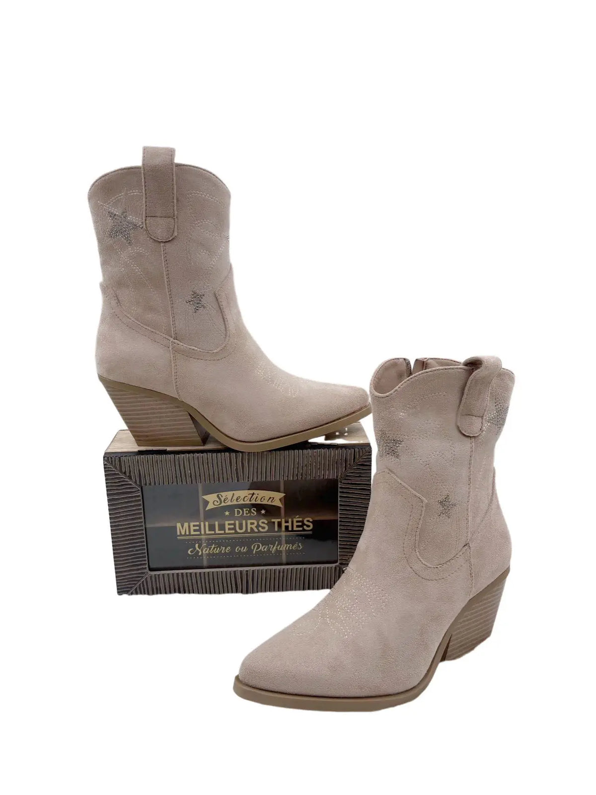 Botines Camperos para Mujer | Botas Cowboy Efecto Ante con Tacón Ancho