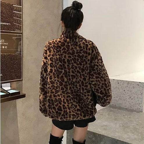 Abrigo de Pelo Sintético Estampado Leopardo para Mujer | Chaquetón Ancho de Invierno