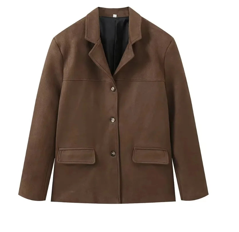 Blazer Efecto Ante para Mujer | Americana de Antelina con Bolsillos de Solapa