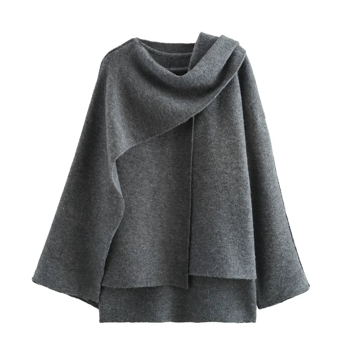Jersey Oversize de Punto para Mujer | Con Bufanda Cruzada Estilo Capa