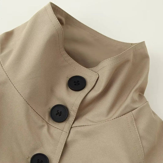 Gabardina Corta para Mujer | Trench Cruzado con Cuello Alto y Cinturón