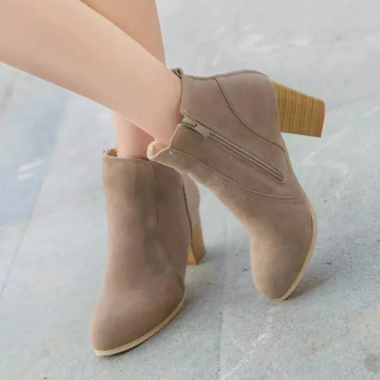 Botines de Tacón Cuadrado para Mujer | Botines de Otoño Efecto Ante con Cremallera