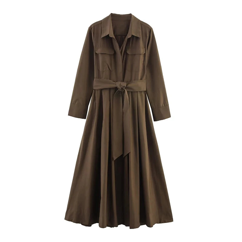 Vestido Camisero para Mujer | Vestido Largo de Manga Larga con Cinturón