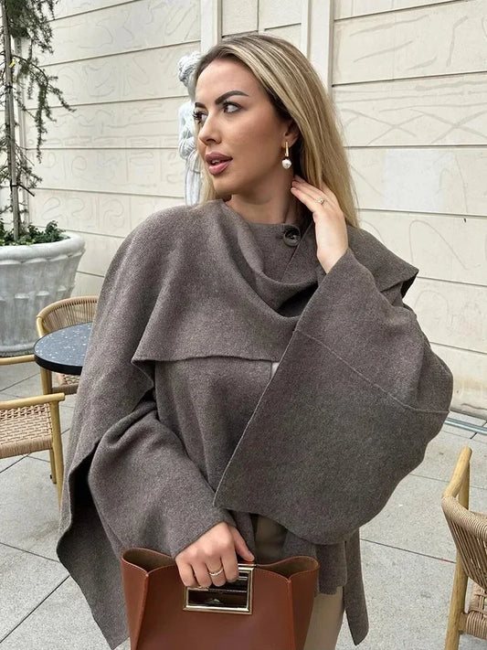 Jersey Oversize de Punto para Mujer | Con Bufanda Cruzada Estilo Capa