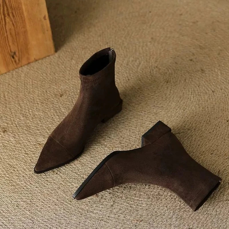 Botines de Ante para Mujer | Botines de Invierno Punta Fina y Cremallera