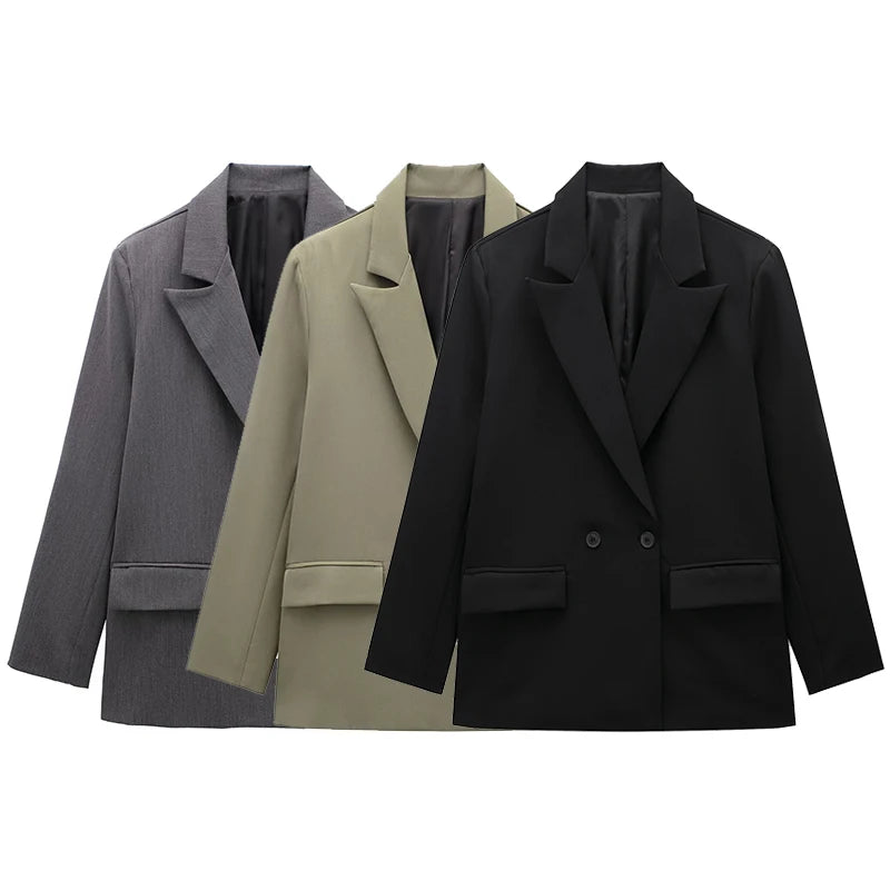 Blazer Cruzado Oversize para Mujer | Americana Holgada con Bolsillos de Tapeta