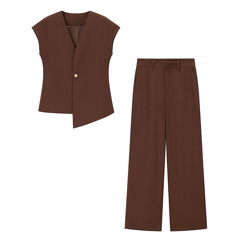 Conjunto de Chaleco y Pantalón para Mujer | Chaleco Sastre Asimétrico con Pantalón Recto