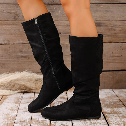 Botas Altas de Ante para Mujer | Botas Fruncidas Cómodas de Invierno