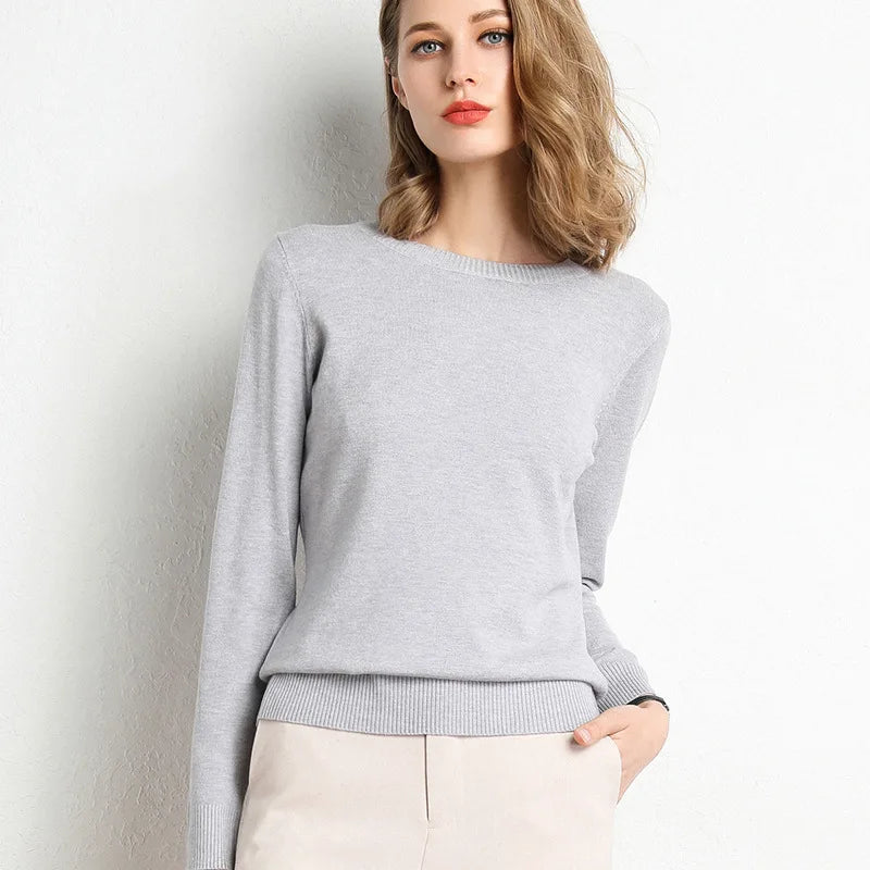 Jersey Cuello Redondo para Mujer | Punto Cashmere Entallado