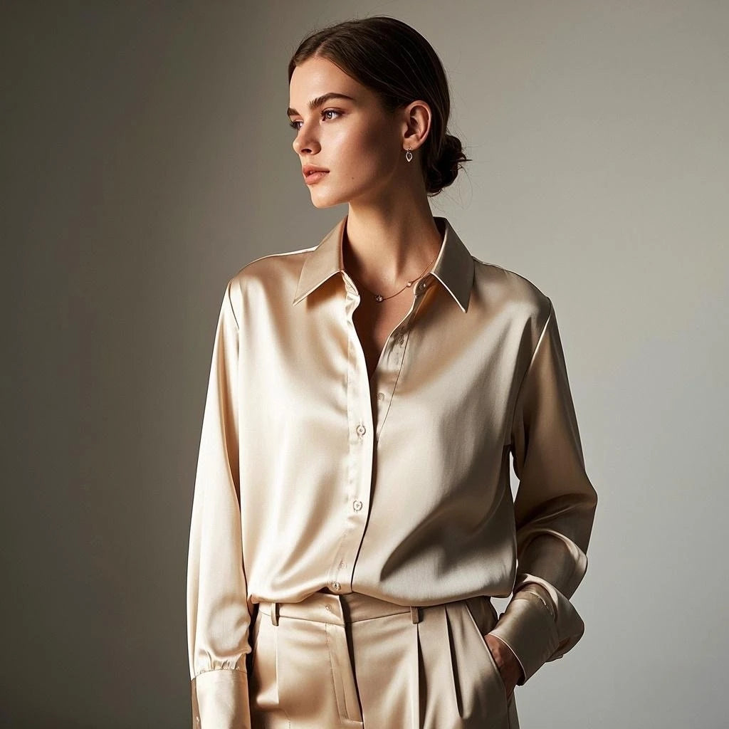 Camisa de Satén para Mujer | Efecto Seda de Raso para Oficina