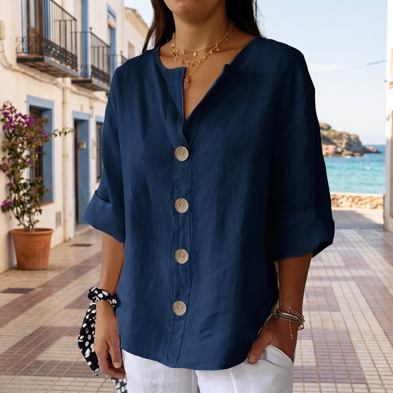 Camisa de lino azul marino - Carlota Maré