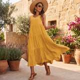 Vestido midi evasé sin mangas amarillo - Carlota Maré