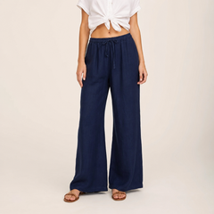 Pantalón de lino ancho azul marino Carlota Maré