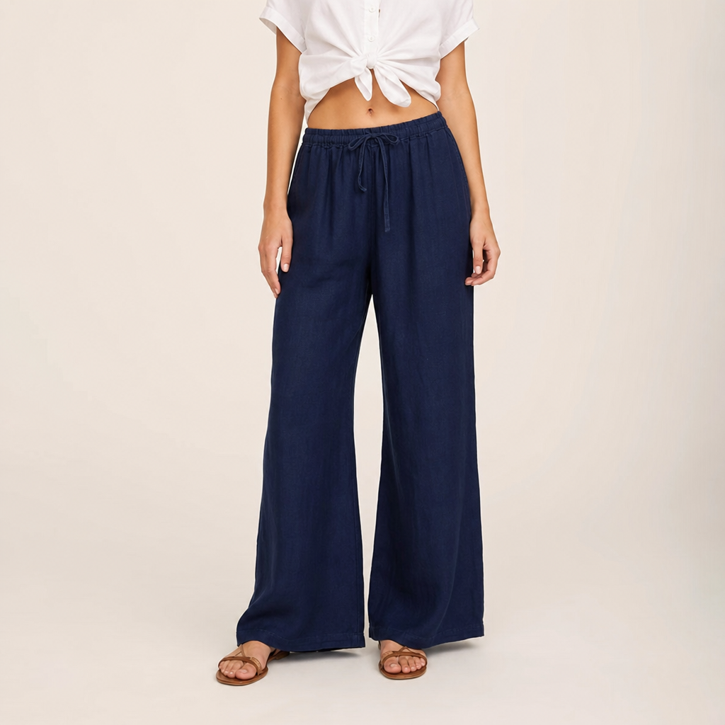 Pantalón de lino ancho azul marino Carlota Maré