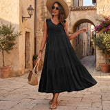 Vestido midi evasé sin mangas negro - Carlota Maré