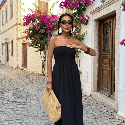 Vestido largo palabra de honor bardot negro - portada