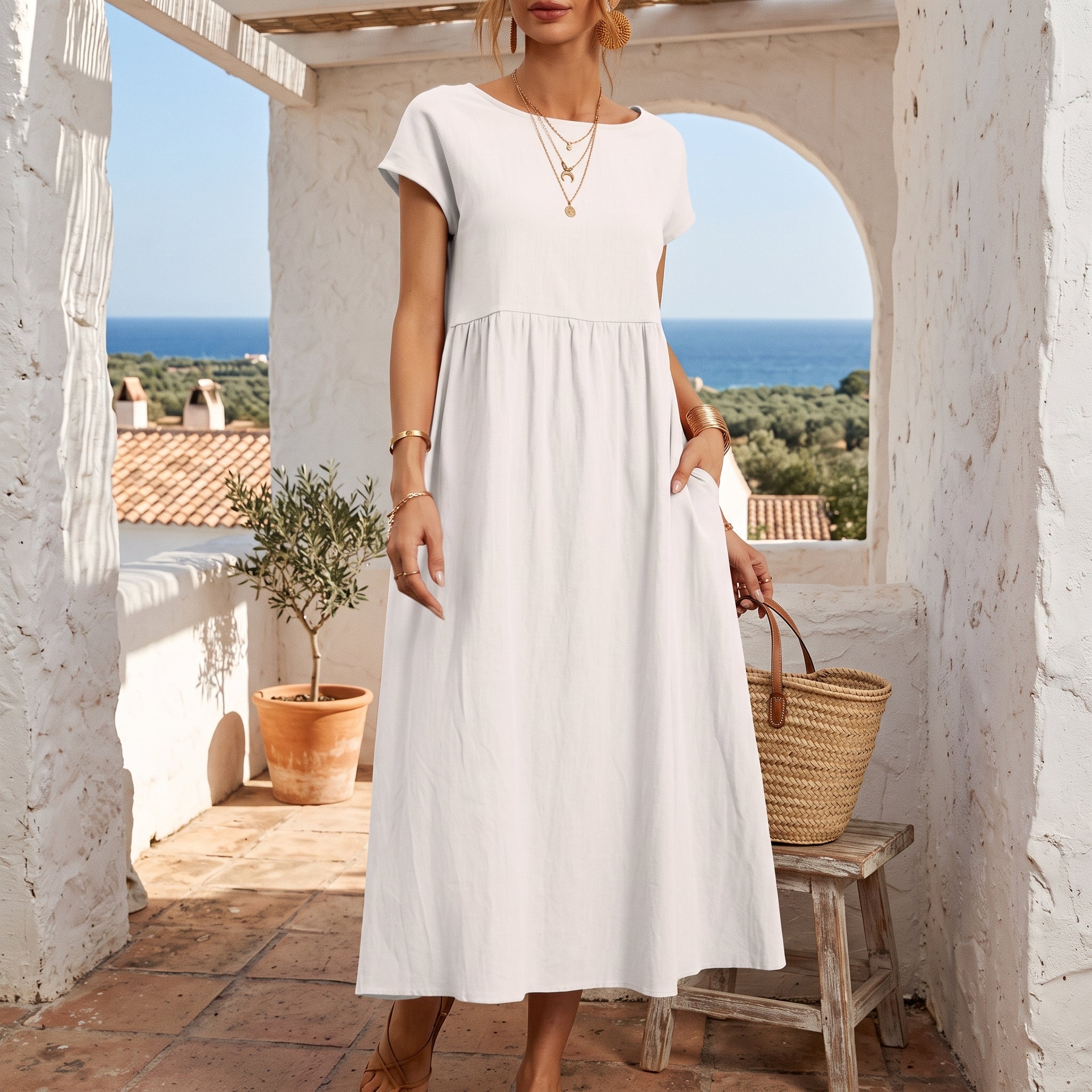 Vestido largo lino vintage blanco - Carlota Maré