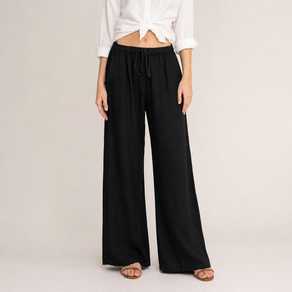 Pantalón de lino ancho negro Carlota Maré