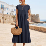 Vestido largo lino vintage azul marino - Carlota Maré