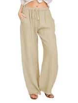 Pantalón de Lino Ancho para Mujer | Cordón, Bolsillos y Cintura Elástica de Verano