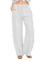 Pantalón de Lino Ancho para Mujer | Cordón, Bolsillos y Cintura Elástica de Verano