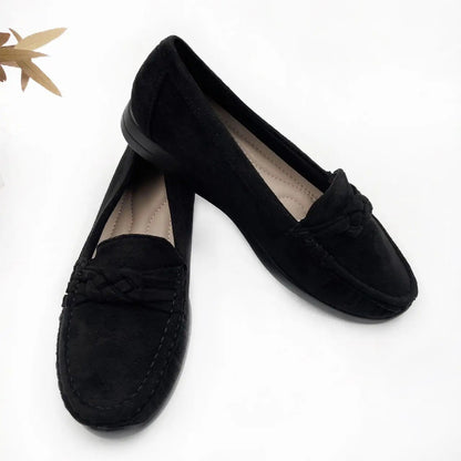Mocasines Negros para Mujer | Mocasines Efecto Ante con Detalle Trenzado
