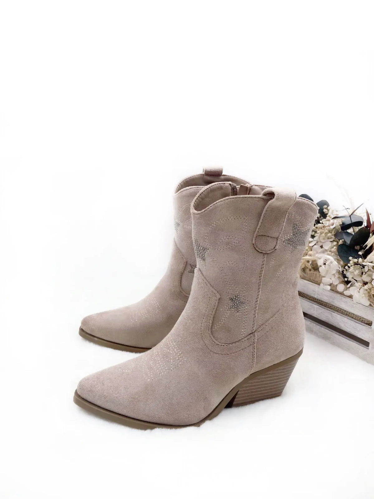 Botines Camperos para Mujer | Botas Cowboy Efecto Ante con Tacón Ancho