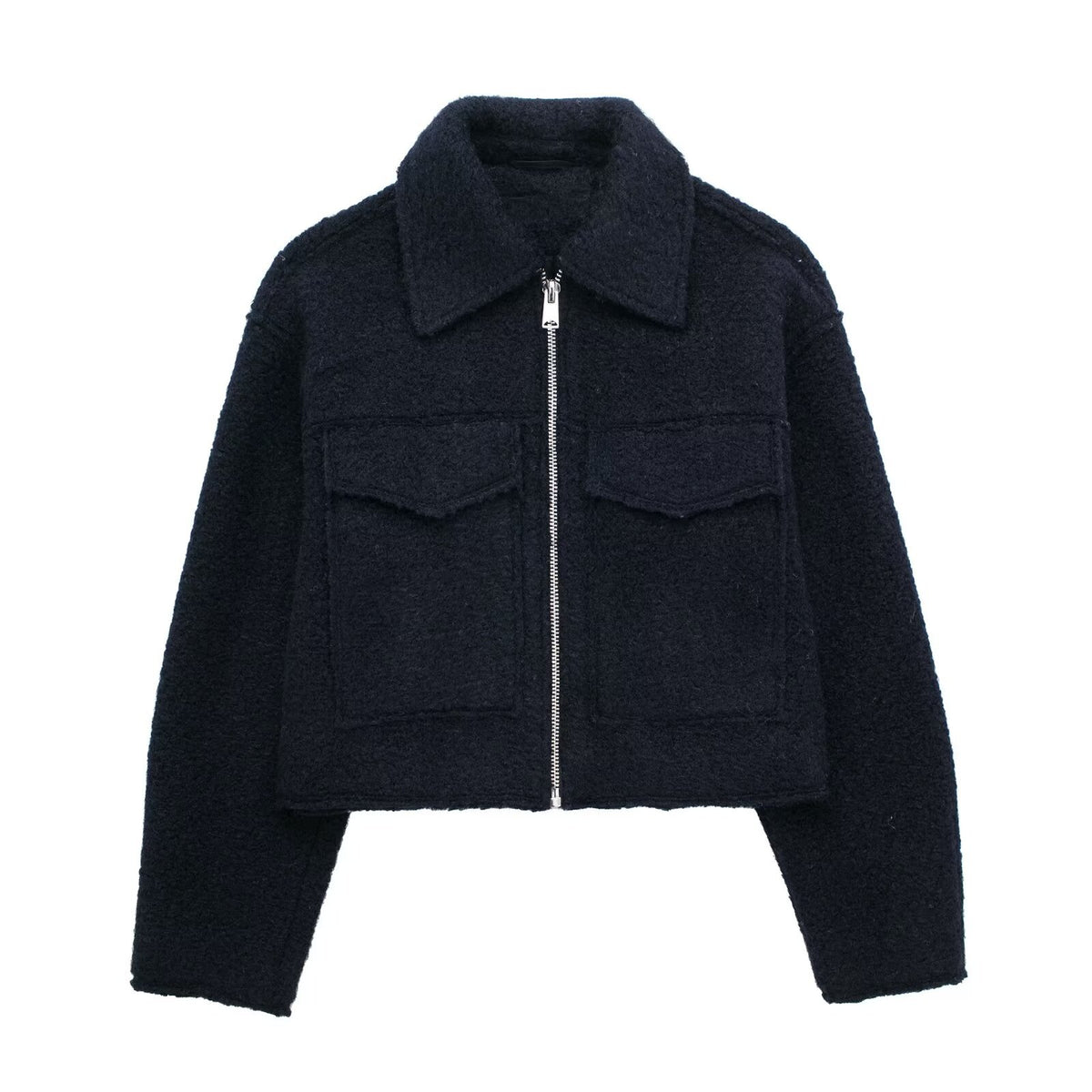 Chaqueta corta efecto lana para mujer, foto real