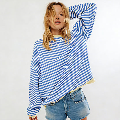 Jersey de rayas para mujer, foto real