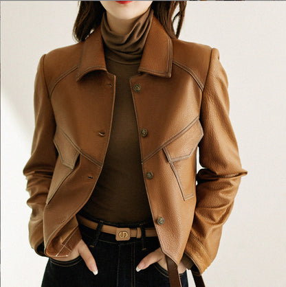 Chaqueta de polipiel para mujer, foto real