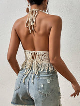 Top Crochet de Ganchillo Halter para Mujer | Top Corto de Verano Estilo Boho