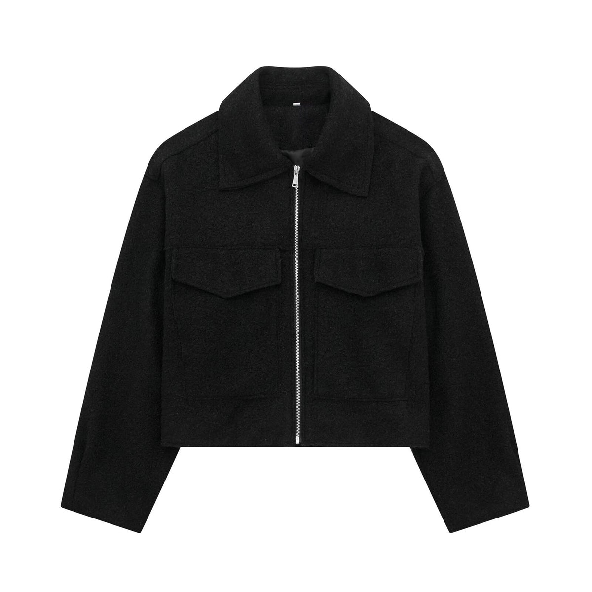 Chaqueta corta efecto lana para mujer, foto real