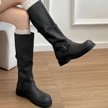 Botas Altas Moteras con Hebillas para Mujer | Botas Cómodas de Invierno