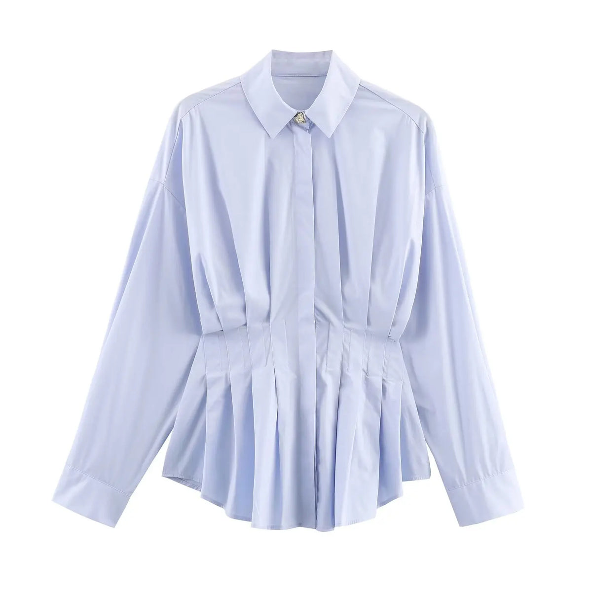 Blusa de Popelín con Pliegues para Mujer | Camisa Elegante de Manga Larga