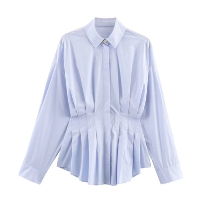 Blusa de Popelín con Pliegues para Mujer | Camisa Elegante de Manga Larga