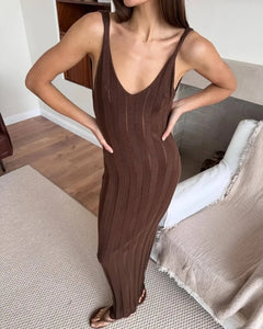 Vestido Largo de Punto para Mujer | Maxi de Tirantes con Espalda Descubierta