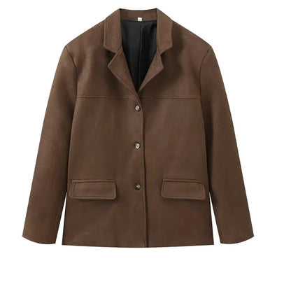 Blazer Efecto Ante para Mujer | Americana de Antelina con Bolsillos de Solapa