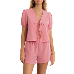 Conjunto de Dos Piezas para Mujer | Blusa de Lazos y Short de Cuadros Vichy, Verano