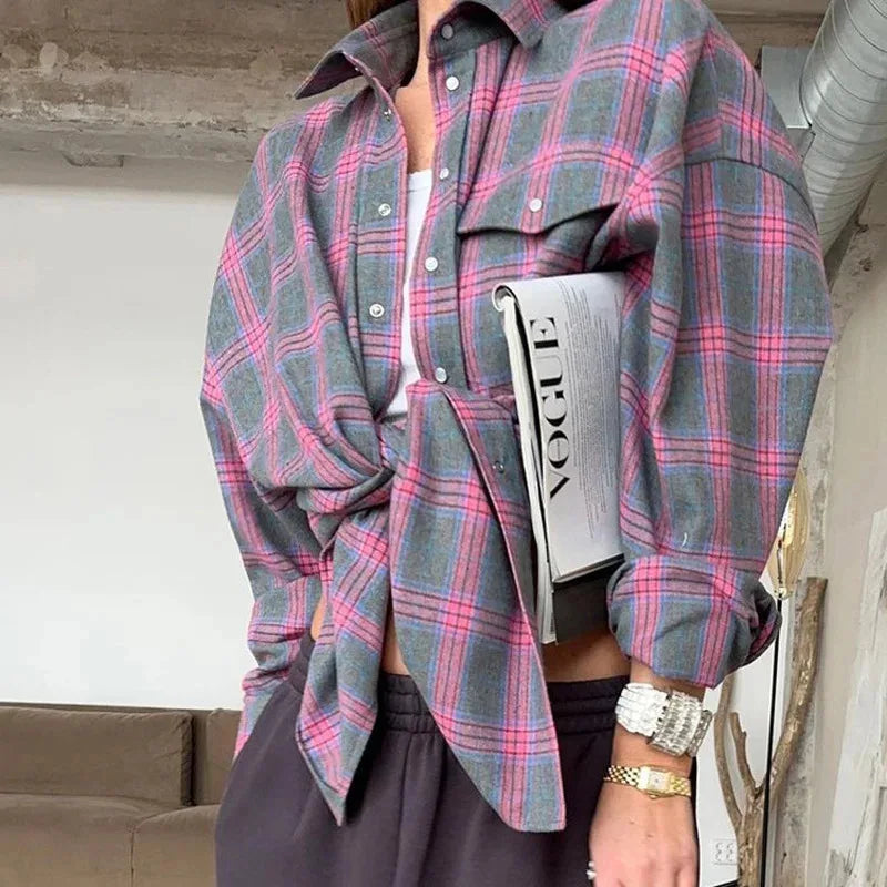 Camisa de Cuadros Oversize para Mujer | Manga Larga