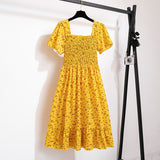 Vestido Midi Fruncido Floral para Mujer | Vestido de Verano Escote Cuadrado
