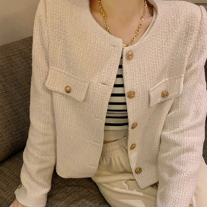 Chaqueta Tweed para Mujer | Chaqueta Corta Entallada con Botones Dorados