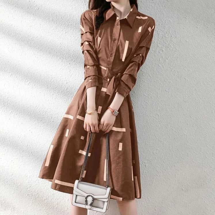 Vestido Camisero Midi Geométrico para Mujer | Estampado Slim