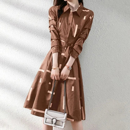 Vestido Camisero Midi Geométrico para Mujer | Estampado Slim