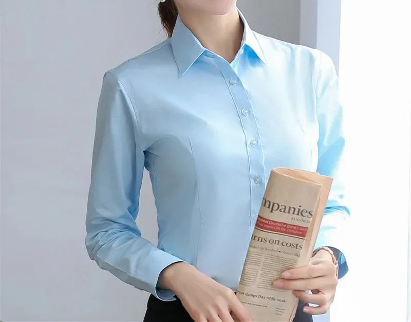 Camisa Blanca Entallada para Mujer | Camisa de Vestir Clásica de Oficina