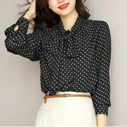 Blusa de Lunares con Lazada al Cuello para Mujer | Blusa Vintage Pussy Bow