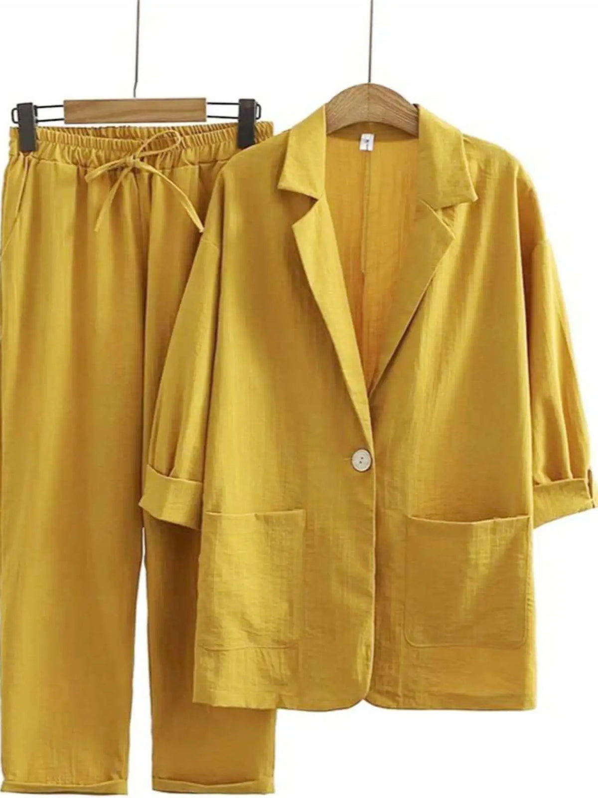 Conjunto Blazer y Pantalón de Lino para Mujer | Traje de 2 Piezas de Entretiempo