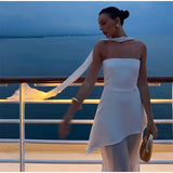 Vestido Largo Palabra de Honor para Mujer | Maxi Plisado de Verano con Abertura