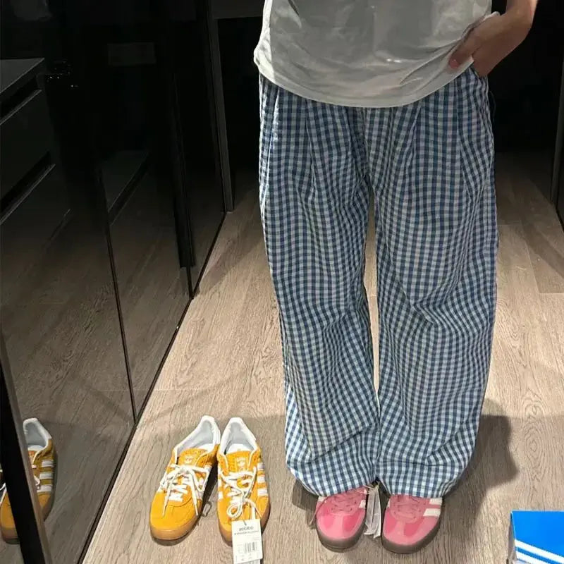 Pantalón Ancho de Cuadros para Mujer | Cintura Elástica, Pierna Ancha de Verano