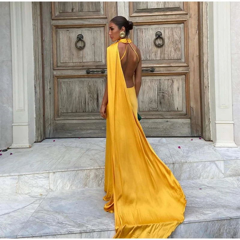 Vestido Largo Satinado para Mujer | Maxi de Verano Halter de Efecto Seda