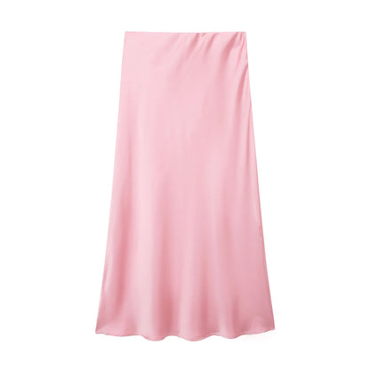 Falda Satinada Midi para Mujer | Cintura Alta